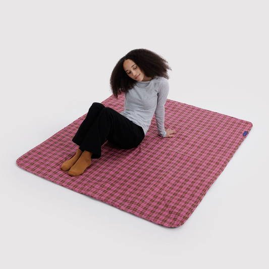 Puffy Picnic Blanket Azalea Pink Tartan