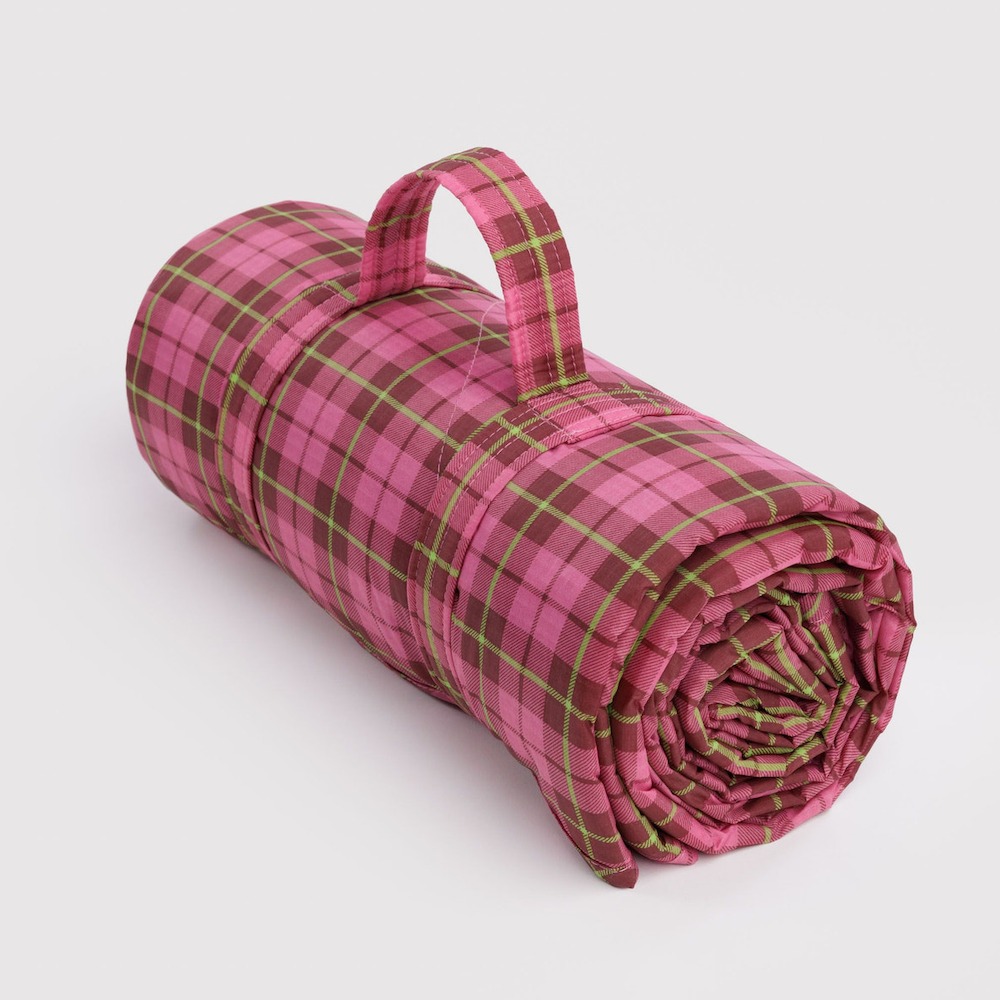 Puffy Picnic Blanket Azalea Pink Tartan