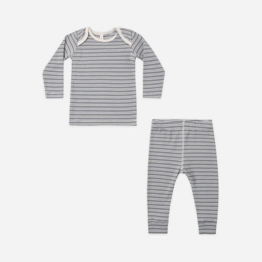 Ribbed Tee + Legging Set Micro Stripe Slate