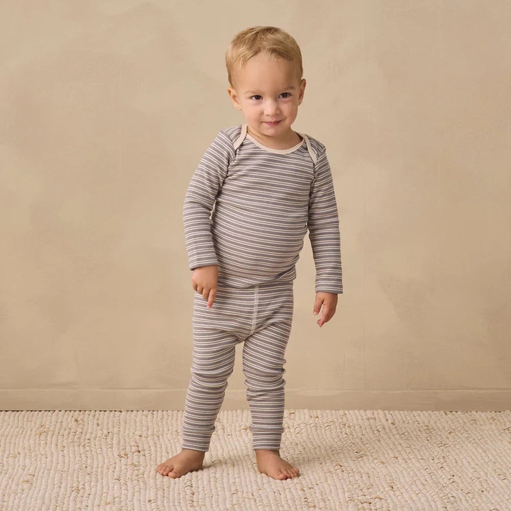 Ribbed Tee + Legging Set Micro Stripe Slate