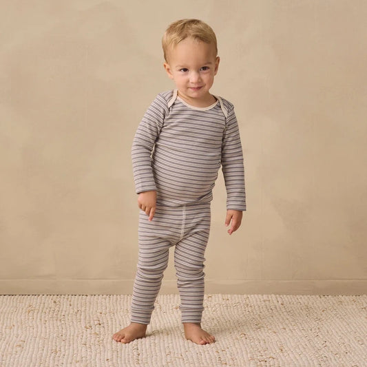 Ribbed Tee + Legging Set Micro Stripe Slate
