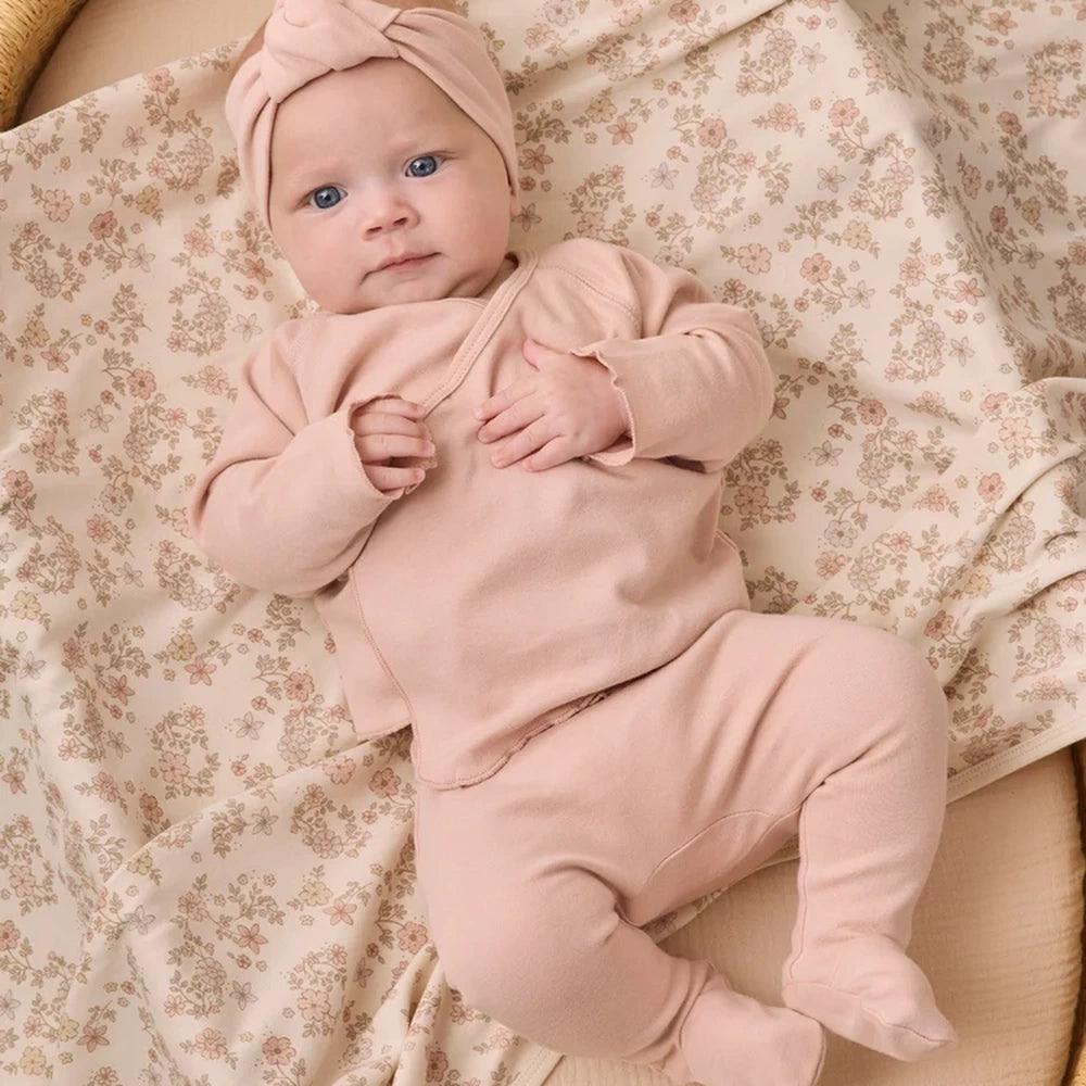 Wrap Top + Footed Pant Set Dusty Rose