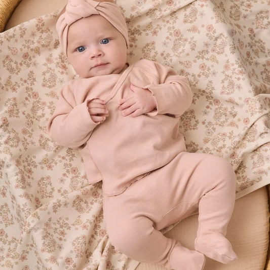 Wrap Top + Footed Pant Set Dusty Rose