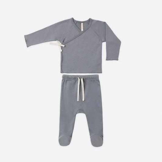 Wrap Top + Footed Pant Set Slate