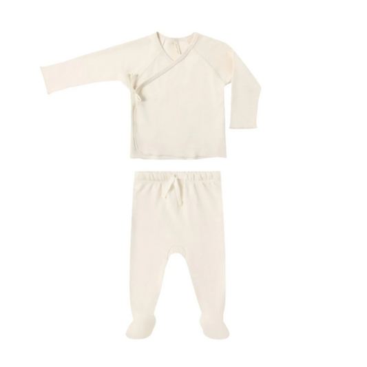 Wrap Top + Footed Pant Set Natural