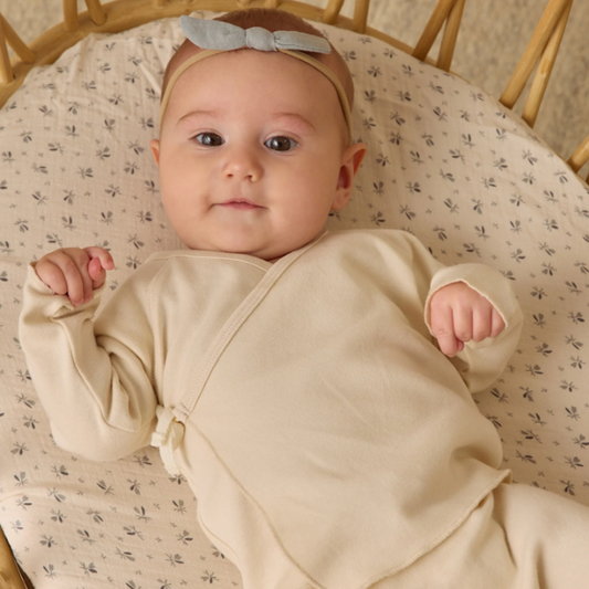 Wrap Top + Footed Pant Set Natural