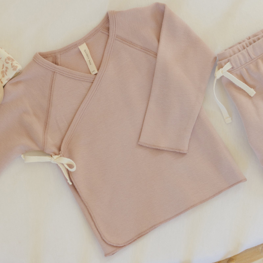 Wrap Top + Footed Pant Set Rose