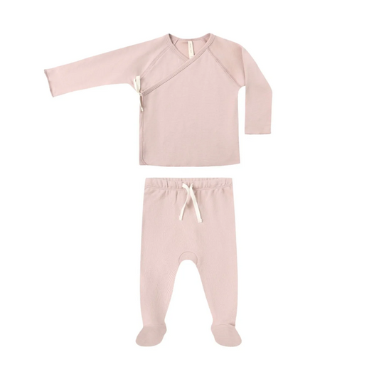 Wrap Top + Footed Pant Set Rose