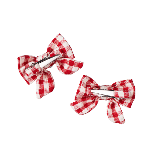Small Bow Hair Clips Red Check