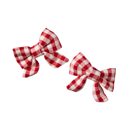 Small Bow Hair Clips Red Check