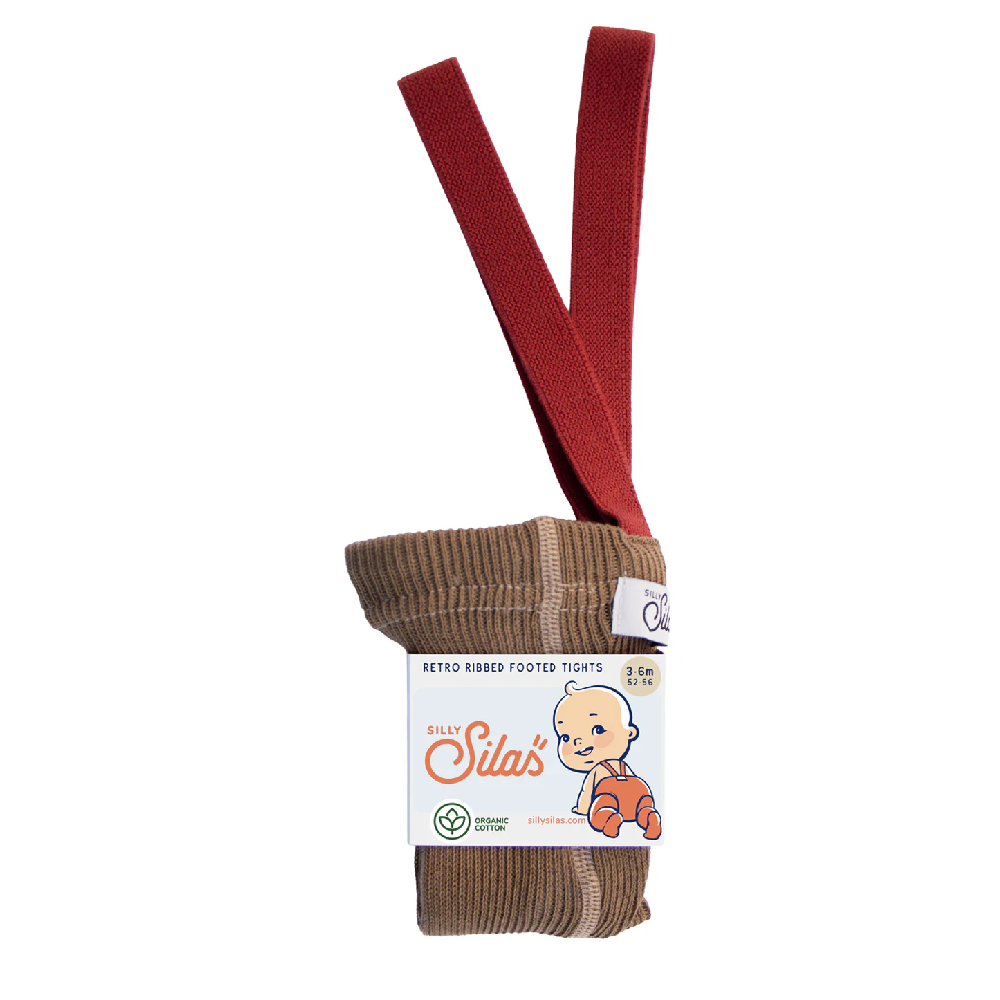 Footed Cotton Tights Acorn Brown With Maple Leaf