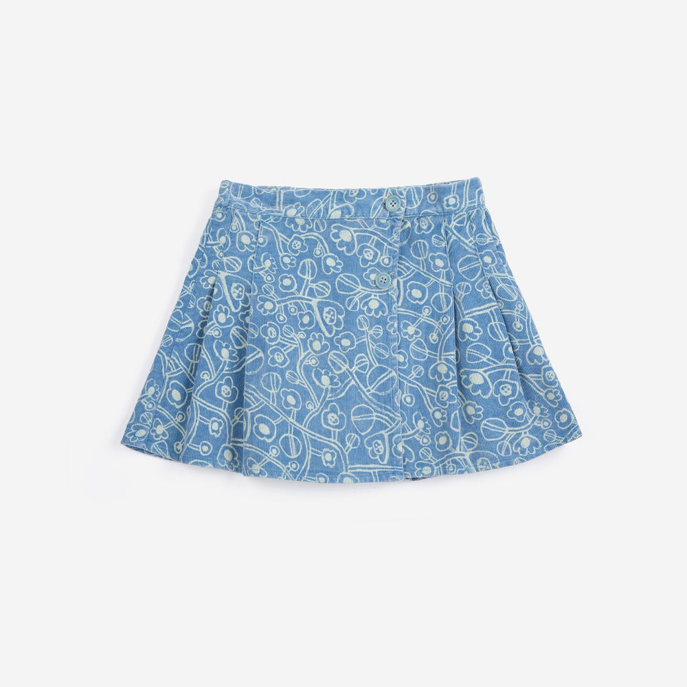 Sketchy Flowers All Over Corduroy Skirt