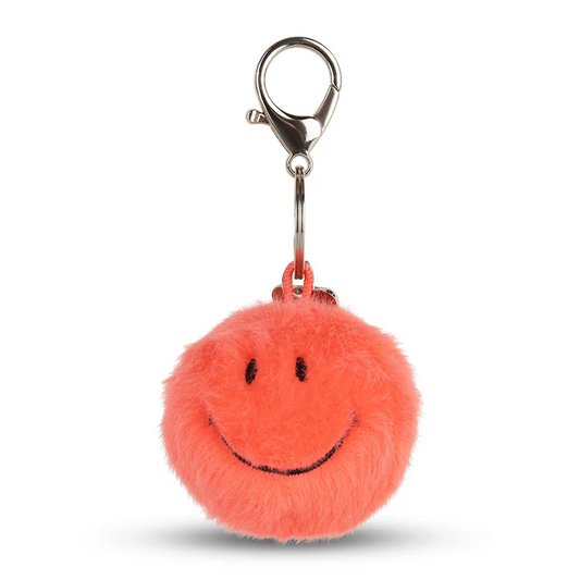Smiley Keychain Eco Fuzzy Bright Coral