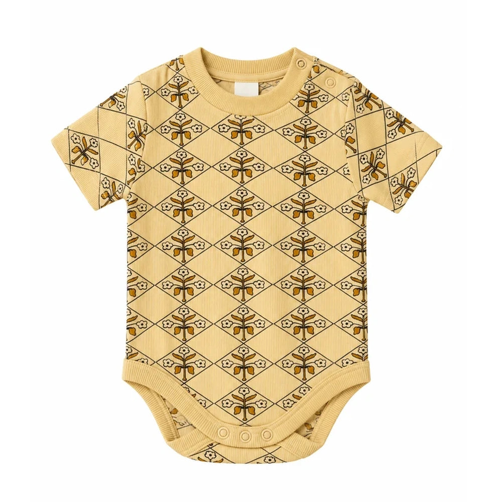 Short Sleeve Baby Body Yellow Vintage Floral