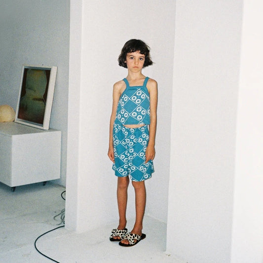 Classic Cropped Singlet Blue Vintage Floral