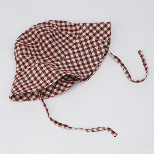 Baby Sun Hat with Ties Mulberry Gingham