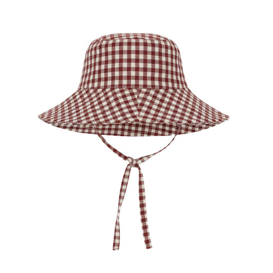 Baby Sun Hat with Ties Mulberry Gingham