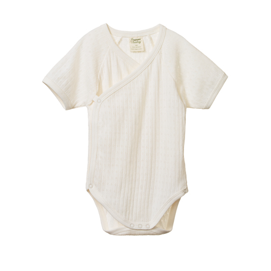 Pointelle Short Sleeve Kimono Bodysuit Natural