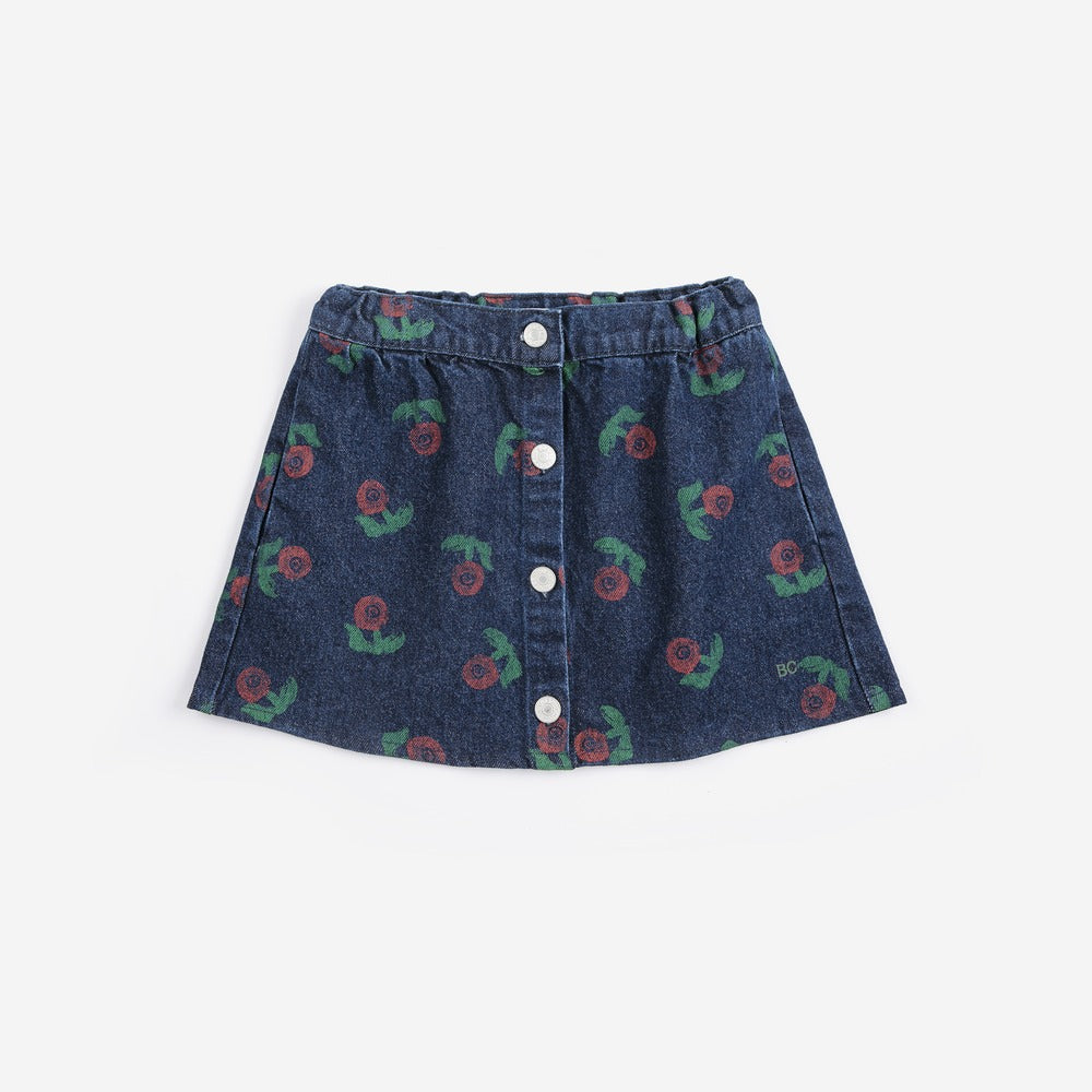 Stamp Bloom All Over Denim Skirt