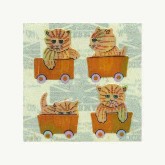 Kittens In Train Pearlie Stickers Off The Roll