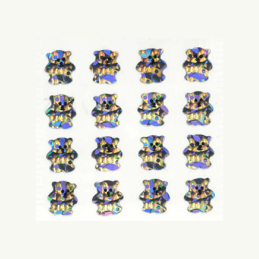 Micro Silver Teddies Prismatic Stickers Off The Roll