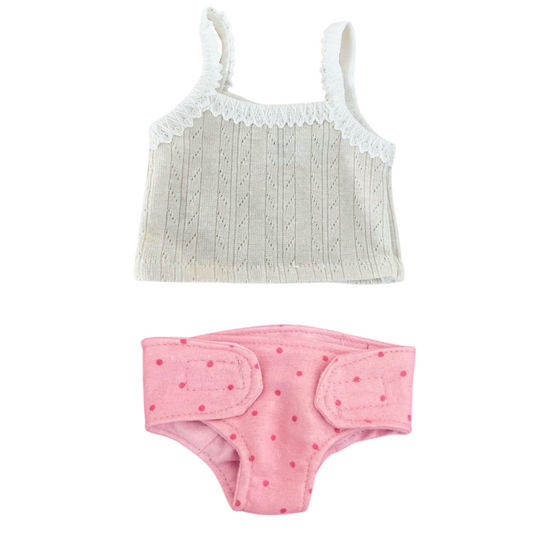 Baby Doll Outfit Cream Pointelle Singlet + Pink Nappy