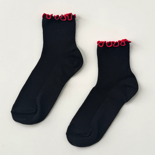The Petite Ruffled Modal Socks Black/Red