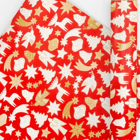 Wrapping Paper 10m Adorn Poppy Red Gold - Store Pick Up Only