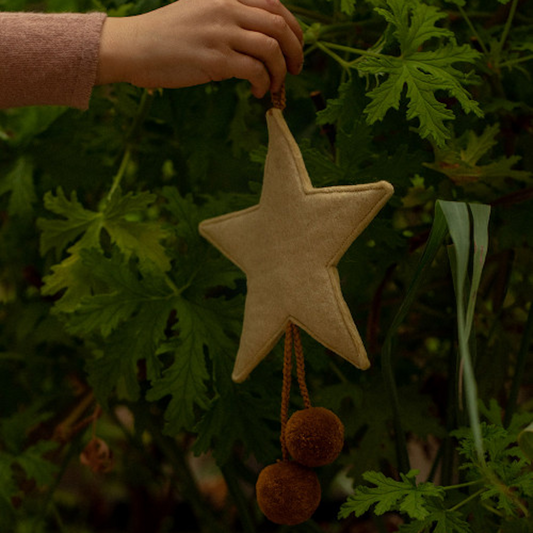 Hanging Felt Star with Pompom Tender Wheat
